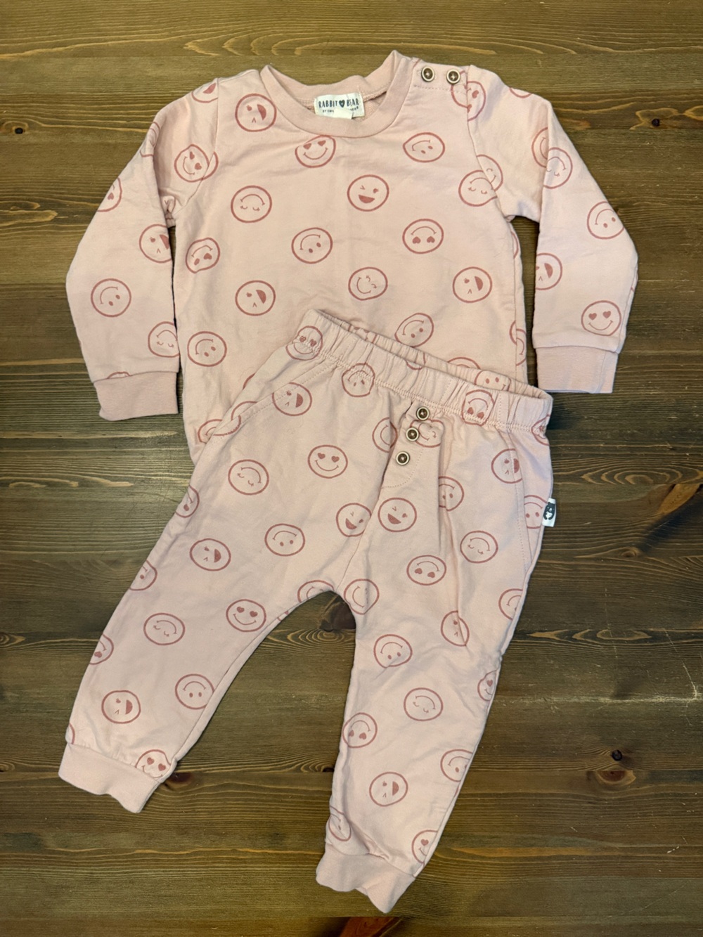 Rabbit + Bear Toddler Pink Emoji Lounge Mattching Set (24M) Organic Cotton